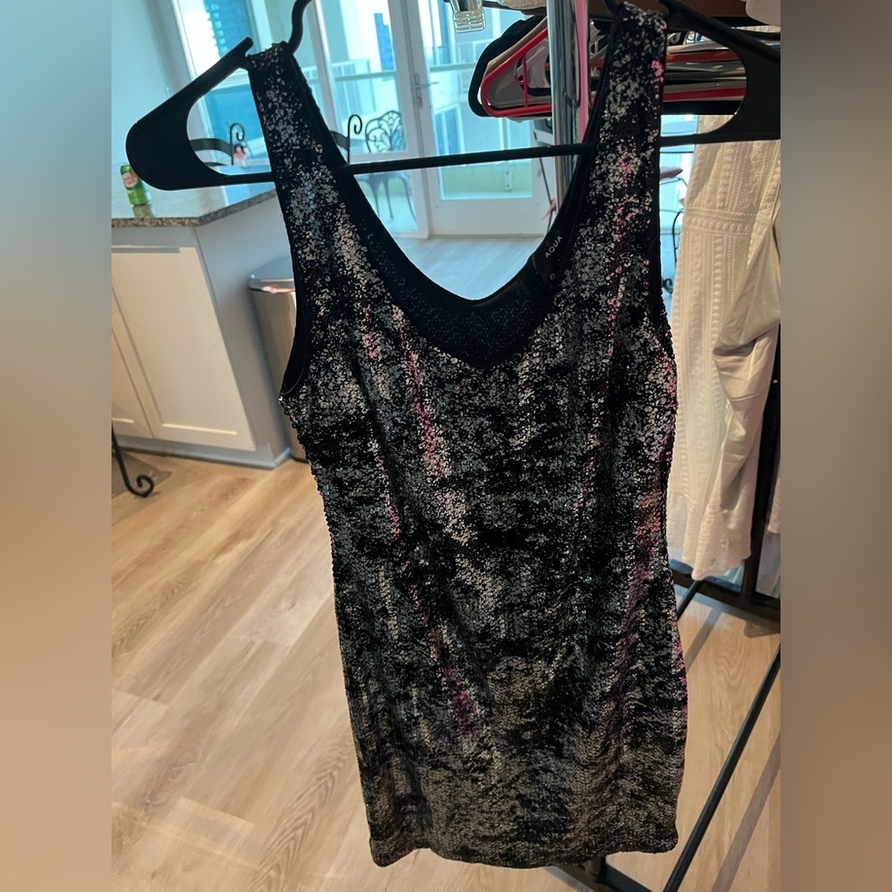 Aqua black silver sequin dress